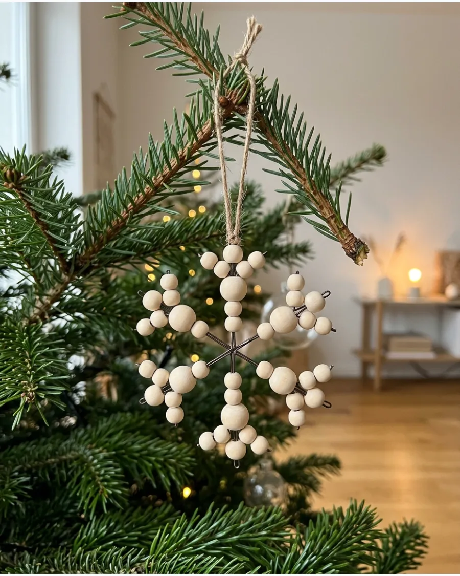 8. Wooden Bead Snowflake Ornaments