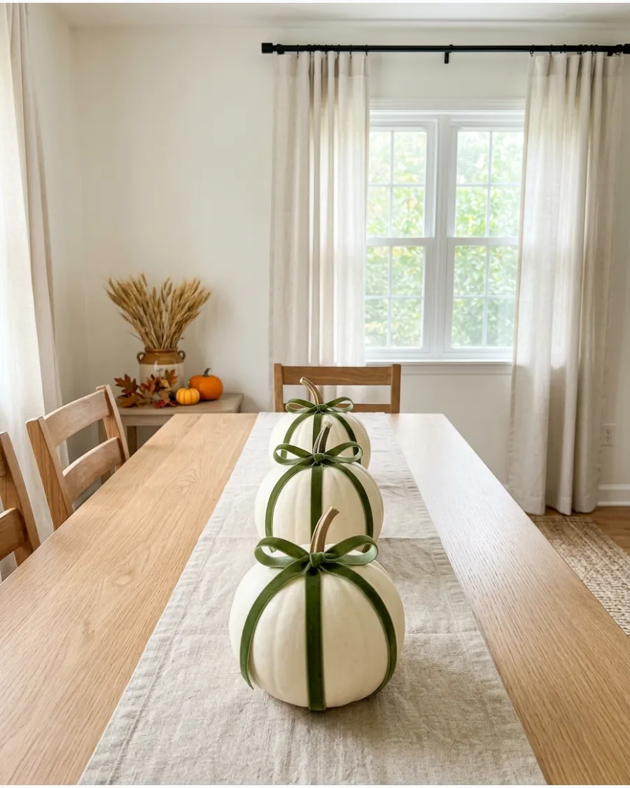 1. DIY Velvet-Ribbon Pumpkin Decorations