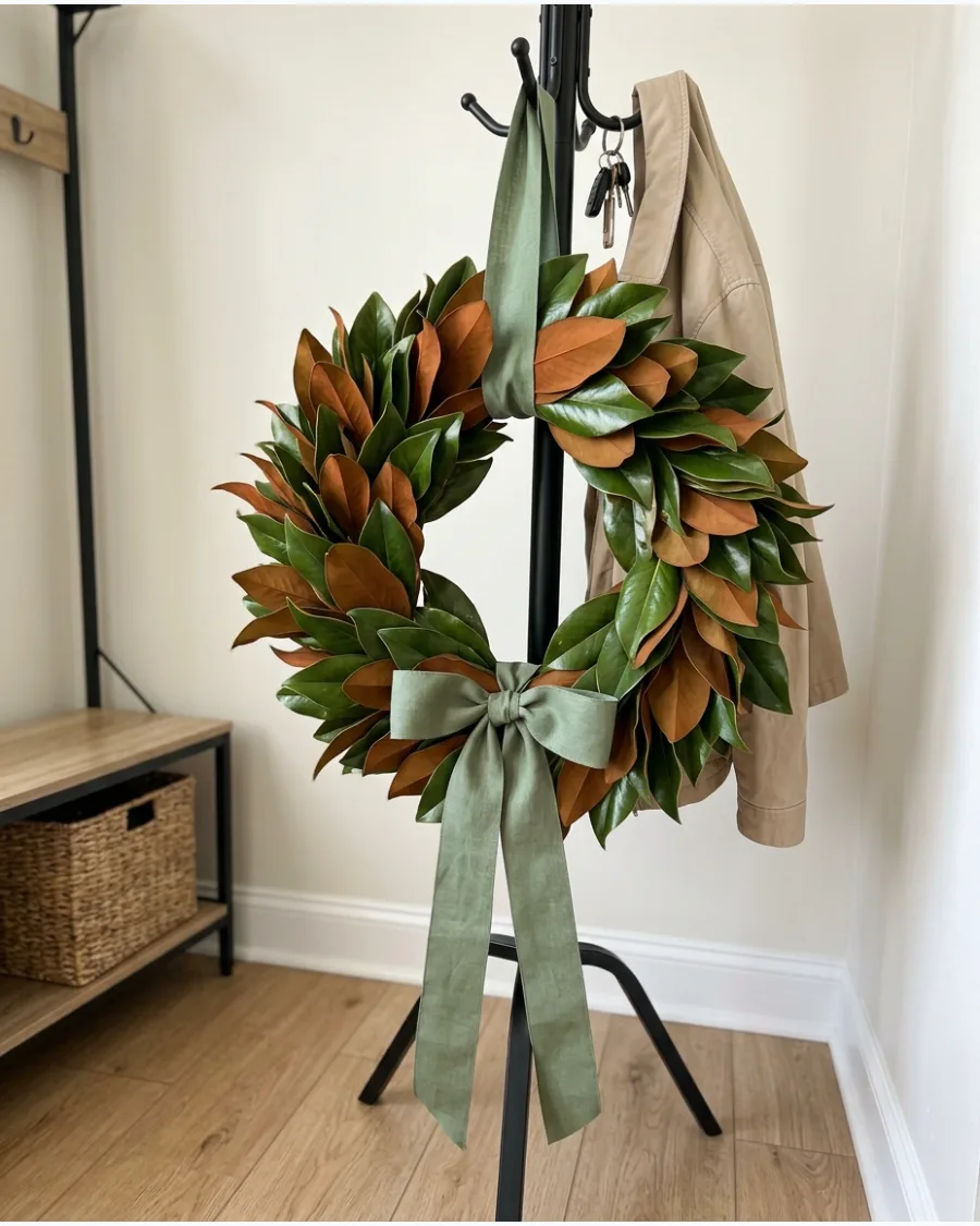 15. DIY Magnolia Leaf Thanksgiving Wreath