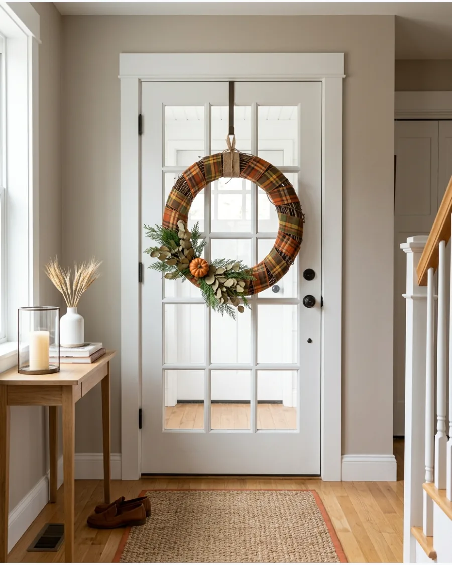 18. DIY Plaid Ribbon Thanksgiving Wreath