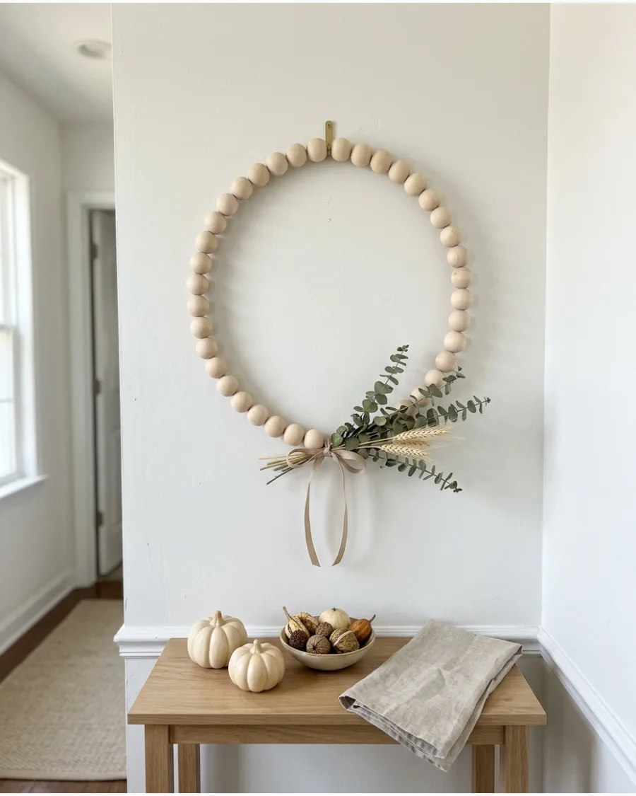 19. DIY Wooden Bead Thanksgiving Wreath
