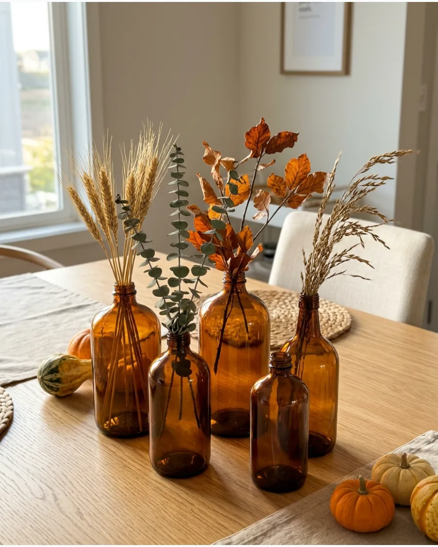 32. DIY Amber Bottle Centerpiece