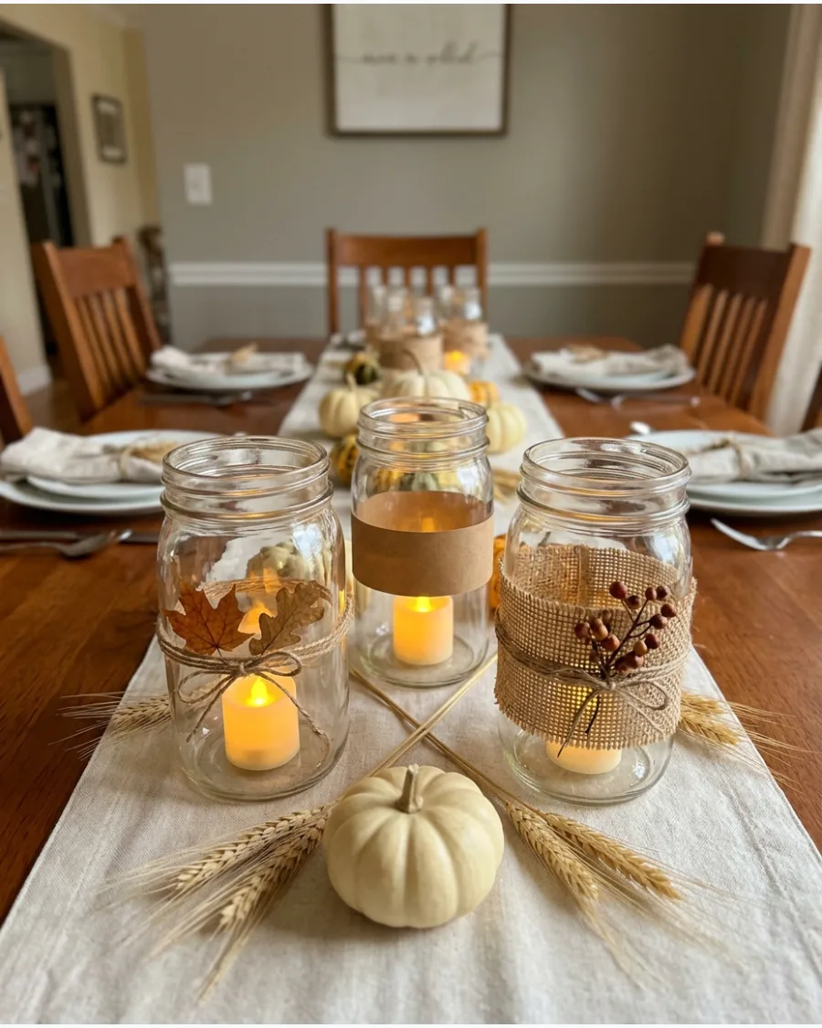 33. DIY Mason Jar Thanksgiving Candleholders