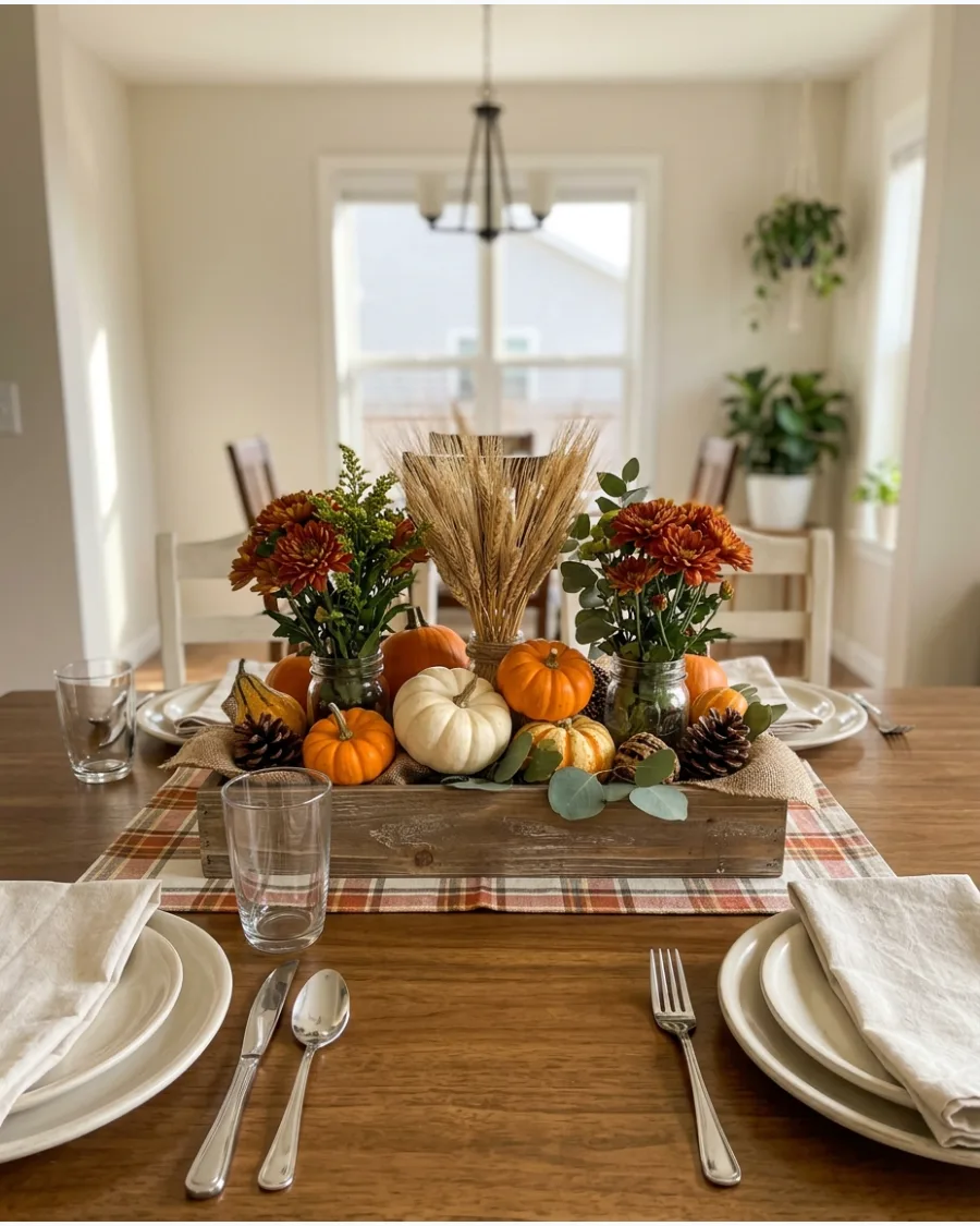 38. DIY Wooden Crate Thanksgiving Centerpiece