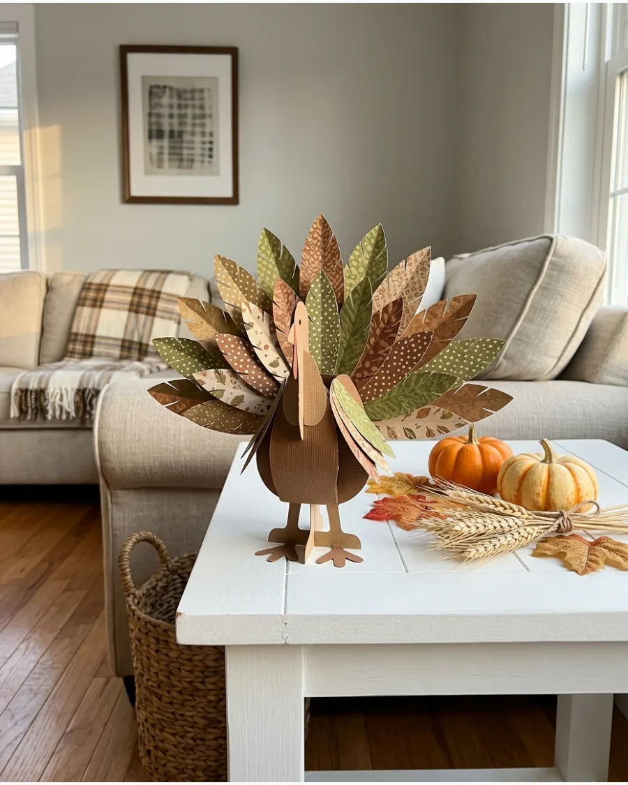 44. DIY Paper Feather Turkey Decoration