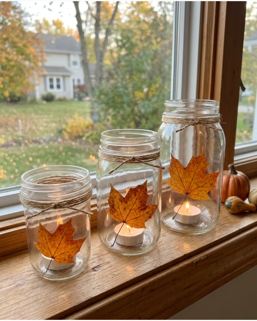 59. DIY Fall Candle Lantern Jars