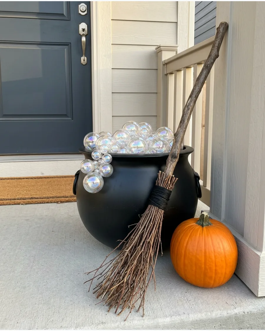 49. Witch Broom and Cauldron Display