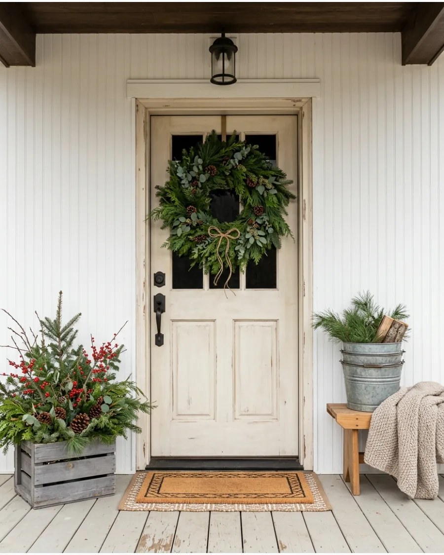 11. Natural Evergreen Farmhouse Porch