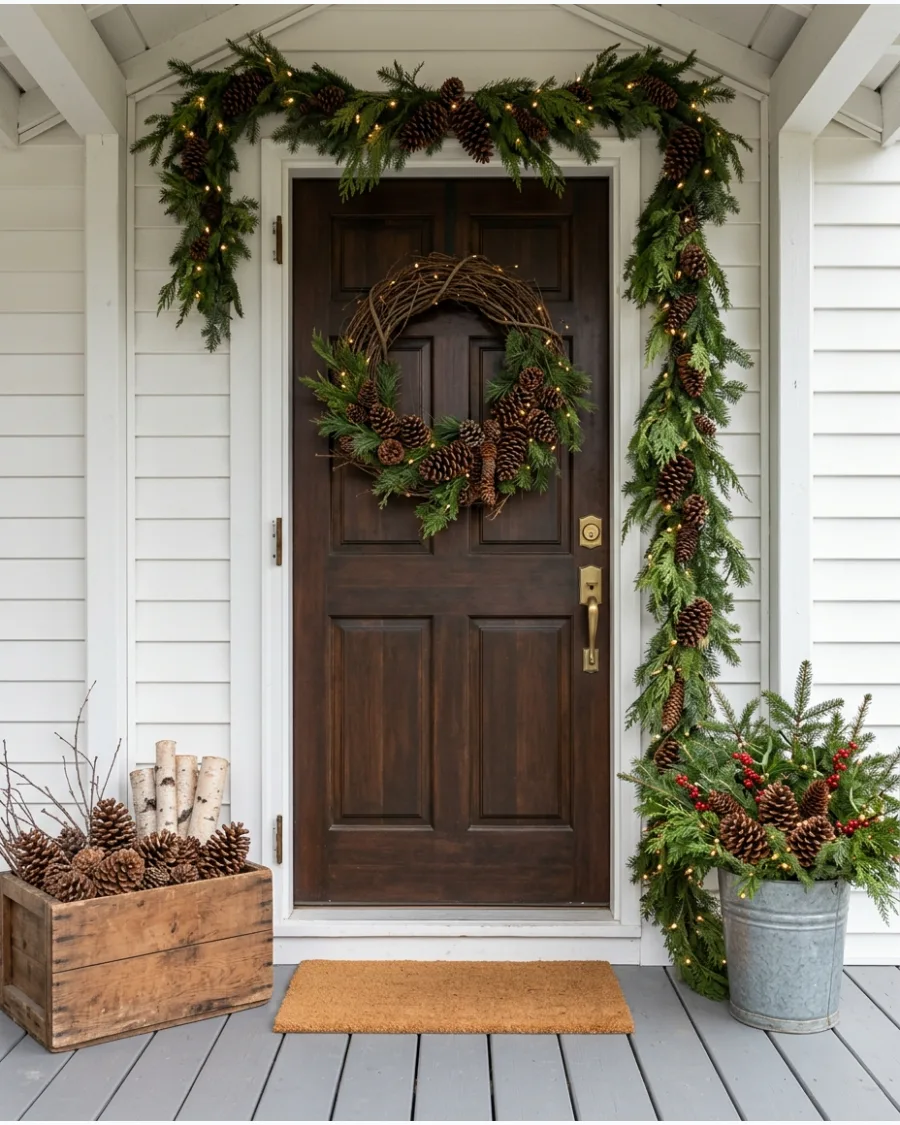 12. Pinecone Farmhouse Christmas Porch