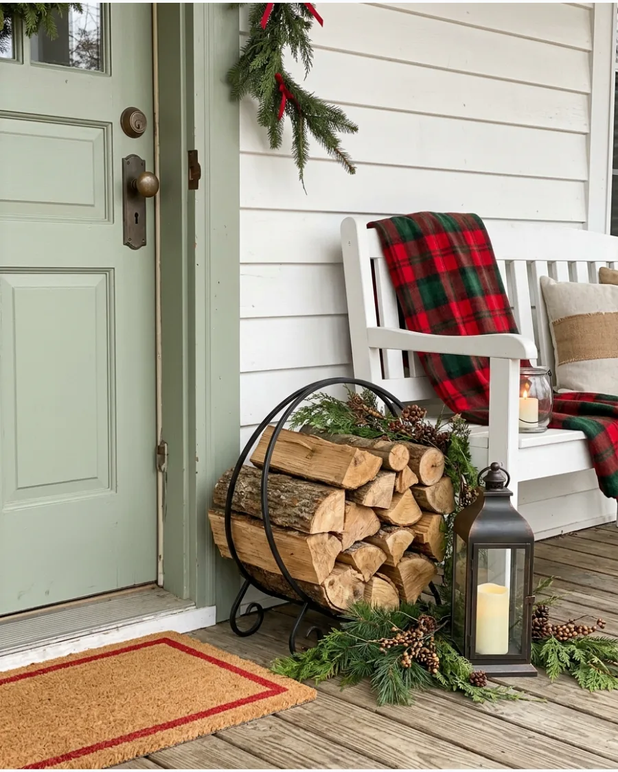 14. Christmas Porch With Firewood Display