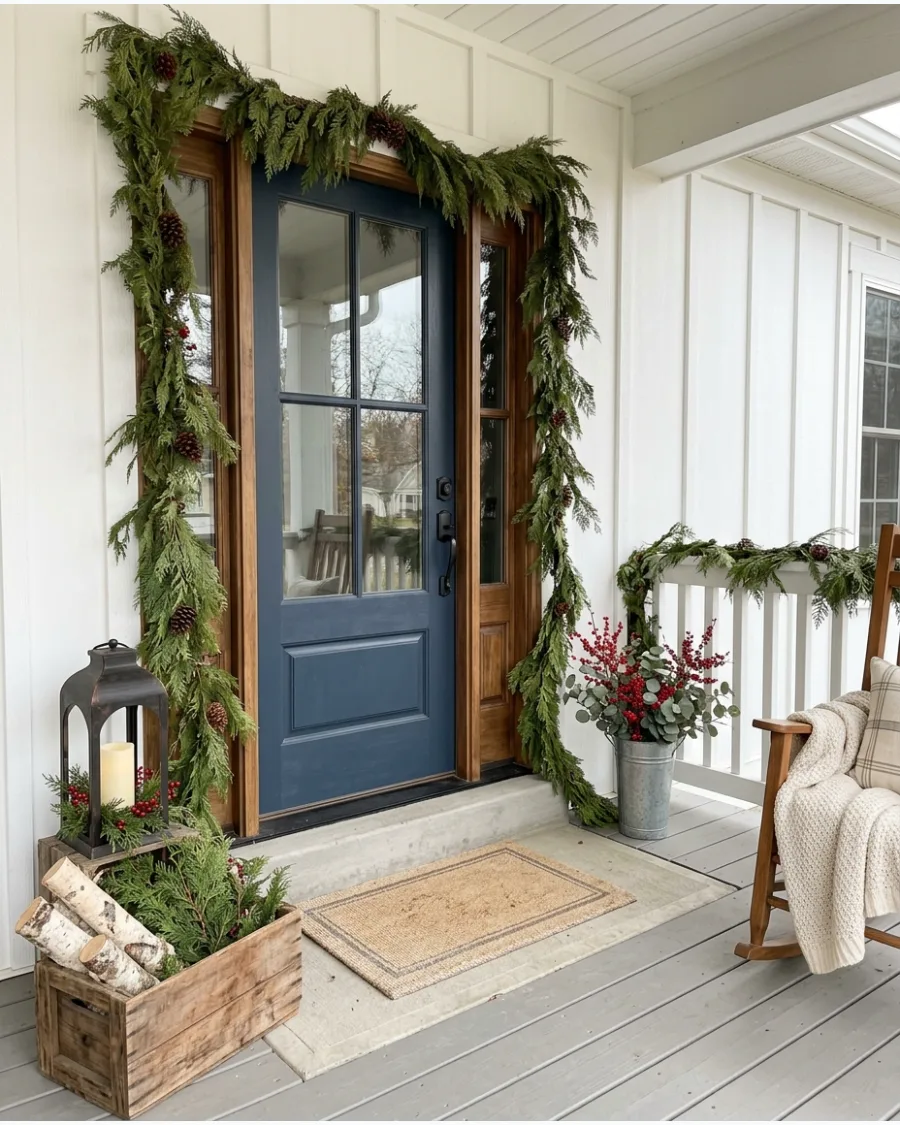 15. Cedar Garland Farmhouse Porch