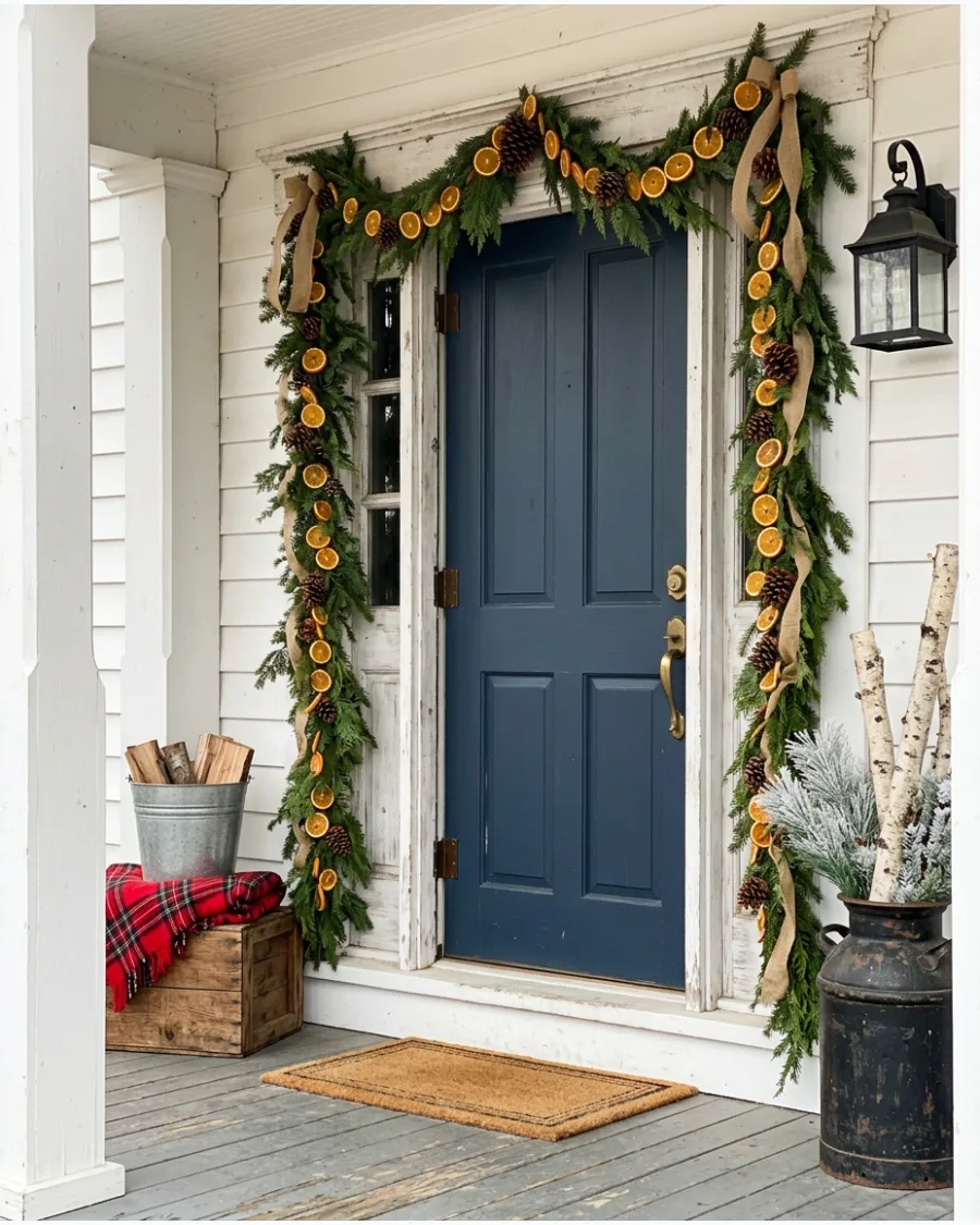 16. Farmhouse Porch With Dried Orange Garland