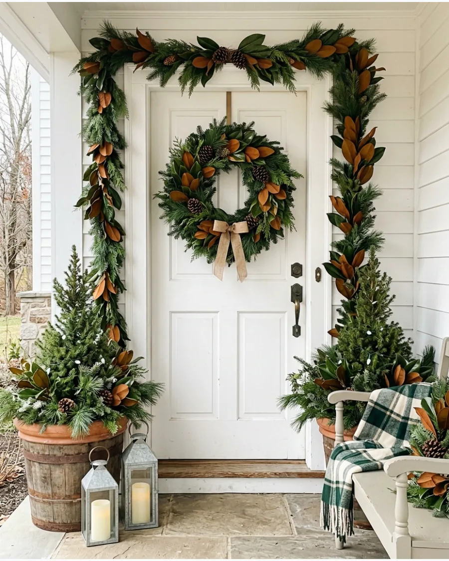 17. Pine and Magnolia Christmas Porch