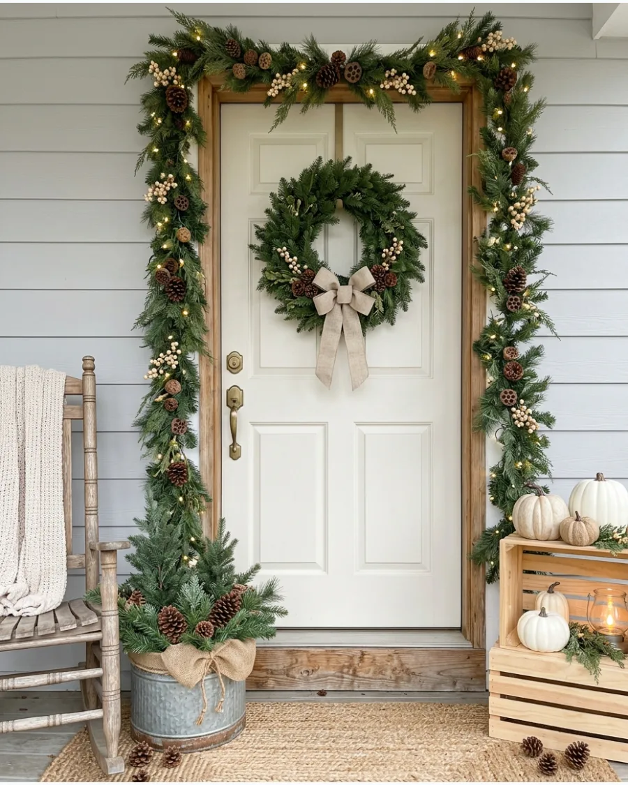 19. Neutral Farmhouse Christmas Porch