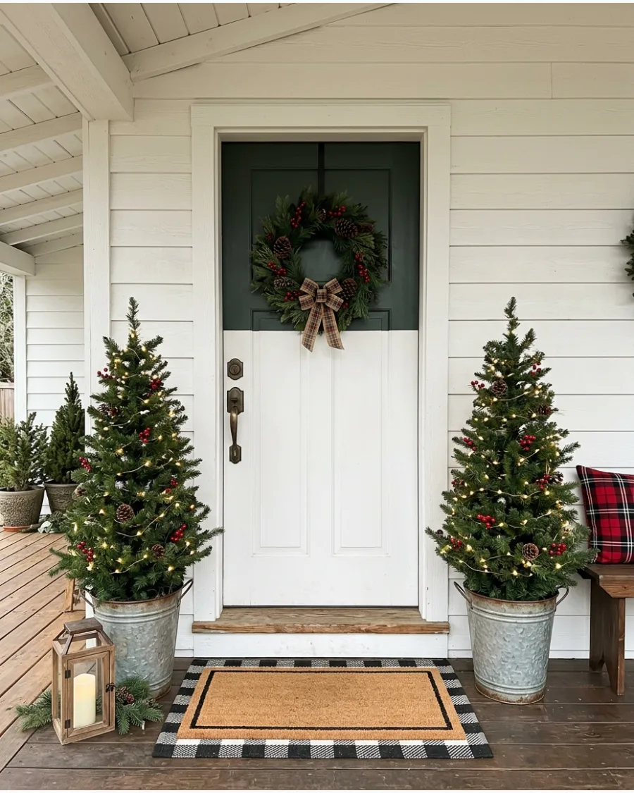 21. Matching Christmas Trees Beside the Front Door