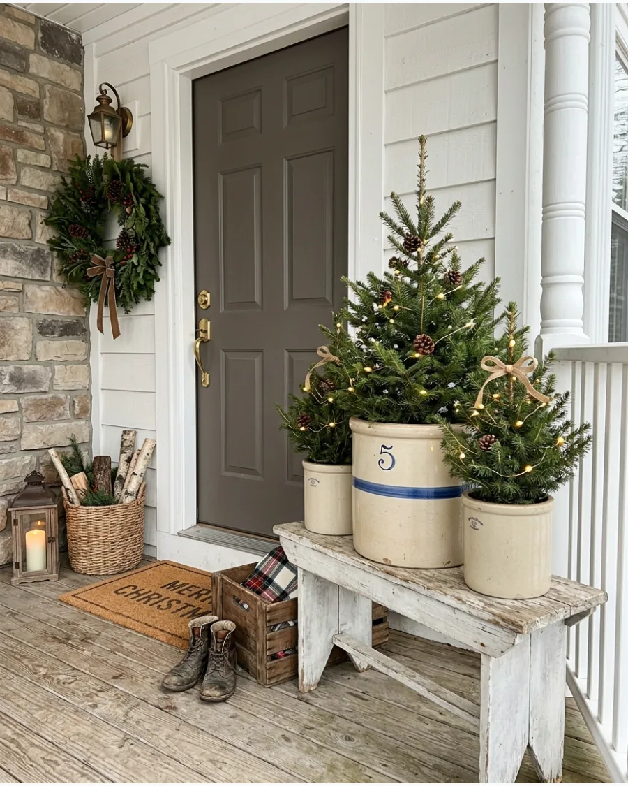 23. Christmas Trees in Vintage Crocks