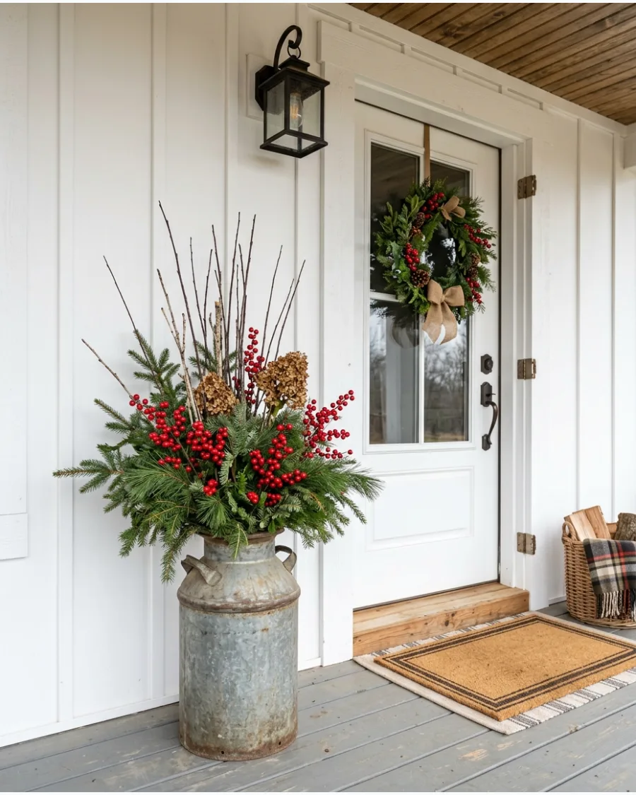 27. Vintage Milk Can Christmas Planter