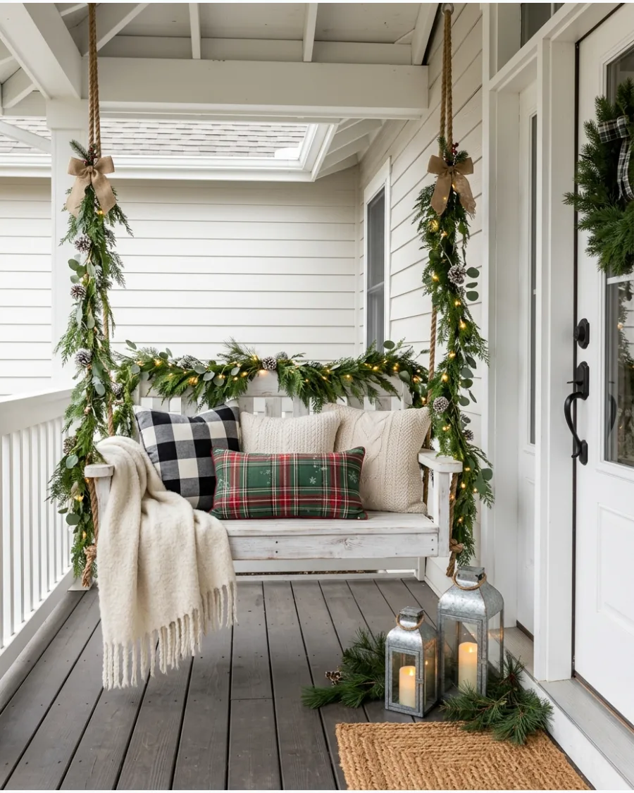 33. Farmhouse Porch Swing Christmas Decor
