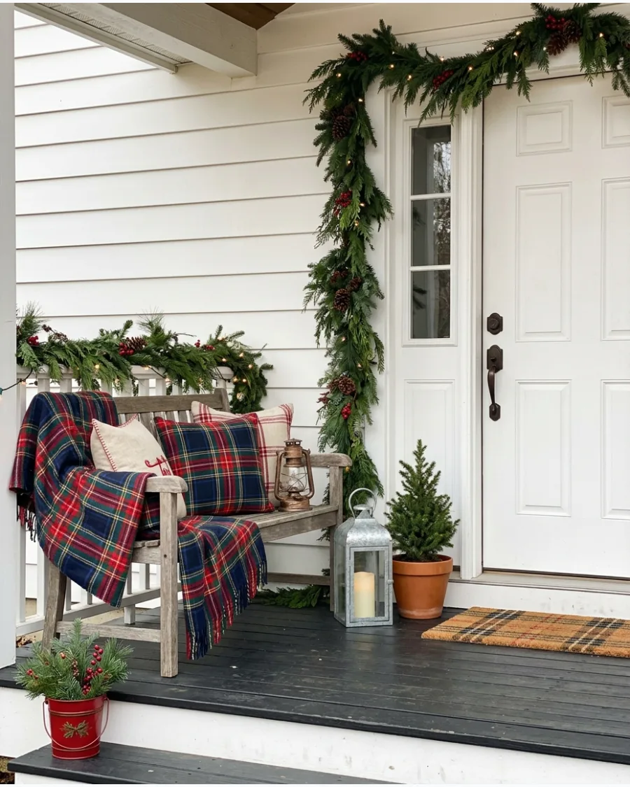 37. Tartan Plaid Farmhouse Porch