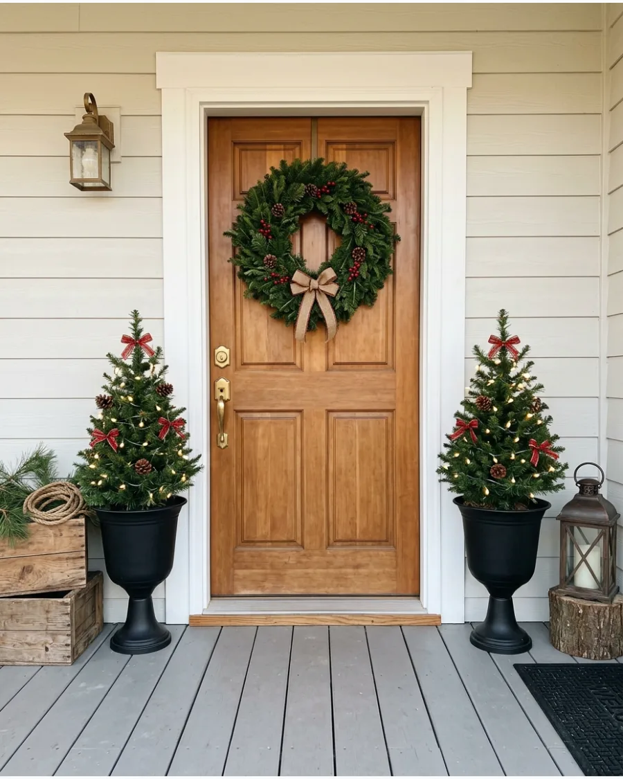 4. Symmetrical Farmhouse Christmas Porch