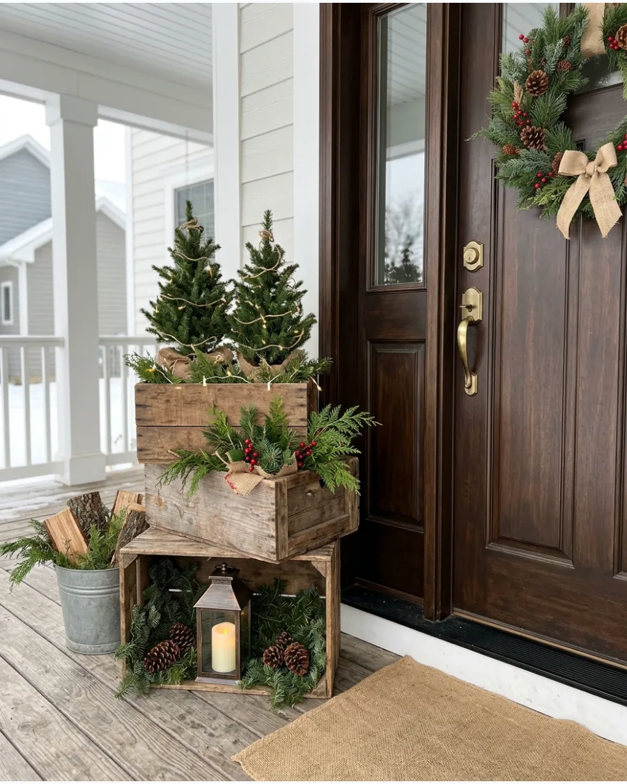 44. Antique Wooden Crate Christmas Display