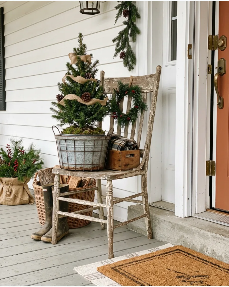 46. Old Farmhouse Chair Christmas Display
