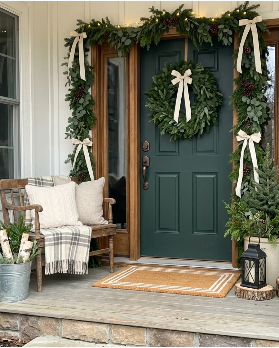 54. Forest Green and Cream Farmhouse Porch