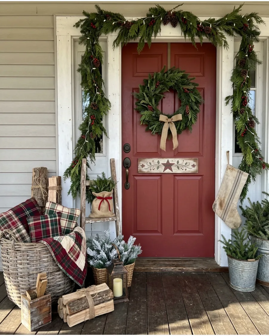 56. Americana Farmhouse Christmas Porch