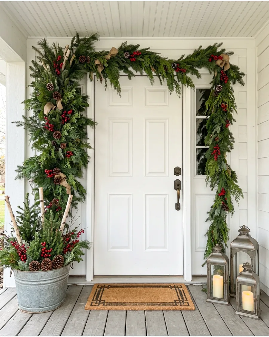 58. Asymmetrical Farmhouse Christmas Door Garland