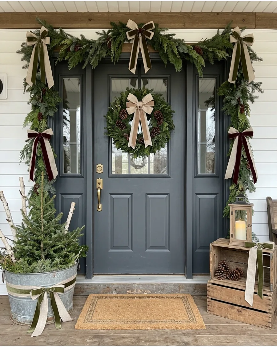 59. Farmhouse Porch With Linen and Velvet Ribbon