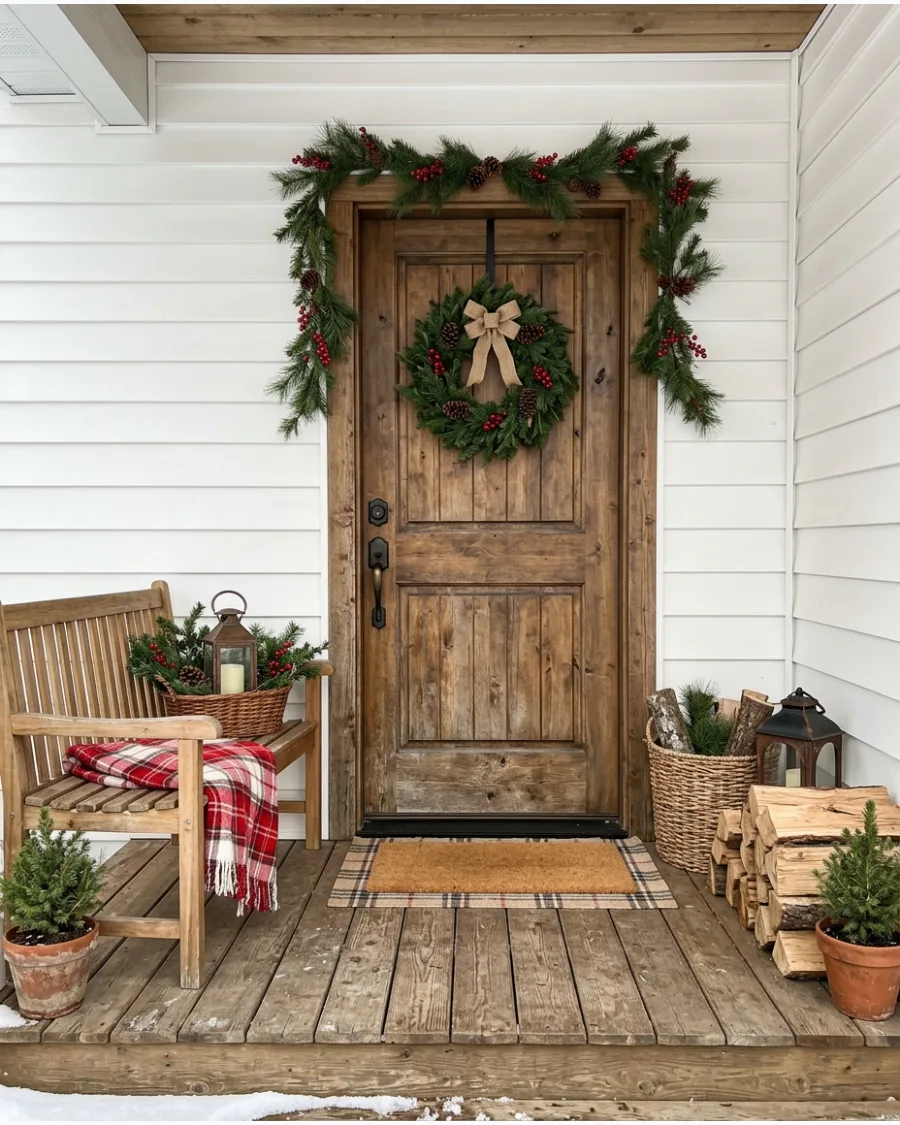 7. Rustic Wood Farmhouse Christmas Porch