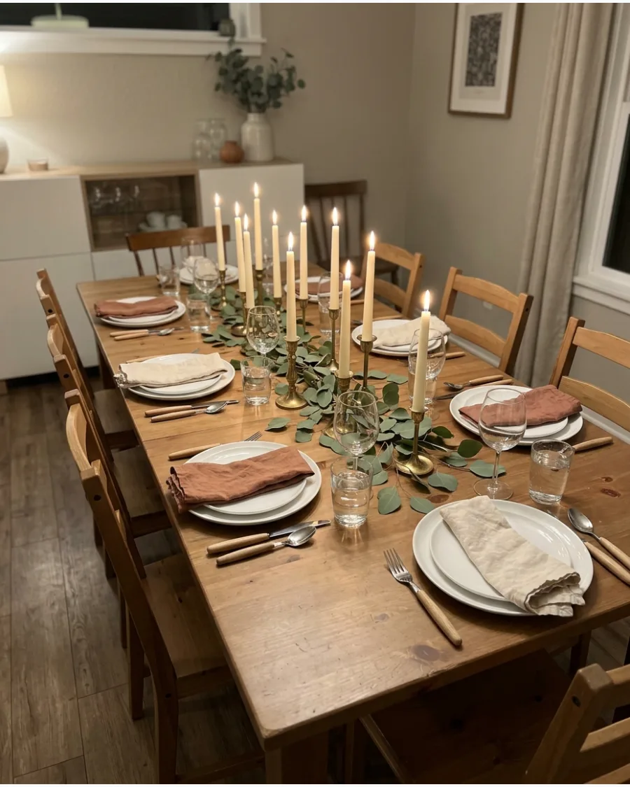 1. Cozy Candlelit Friendsgiving Tablescape