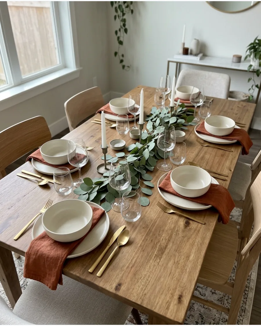 15. Modern Rust and Sage Friendsgiving Table