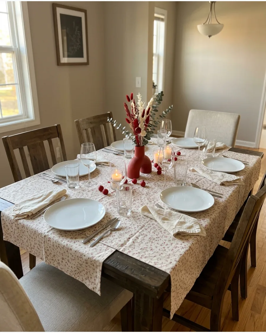 16. Modern Red and Cream Friendsgiving Tablescape