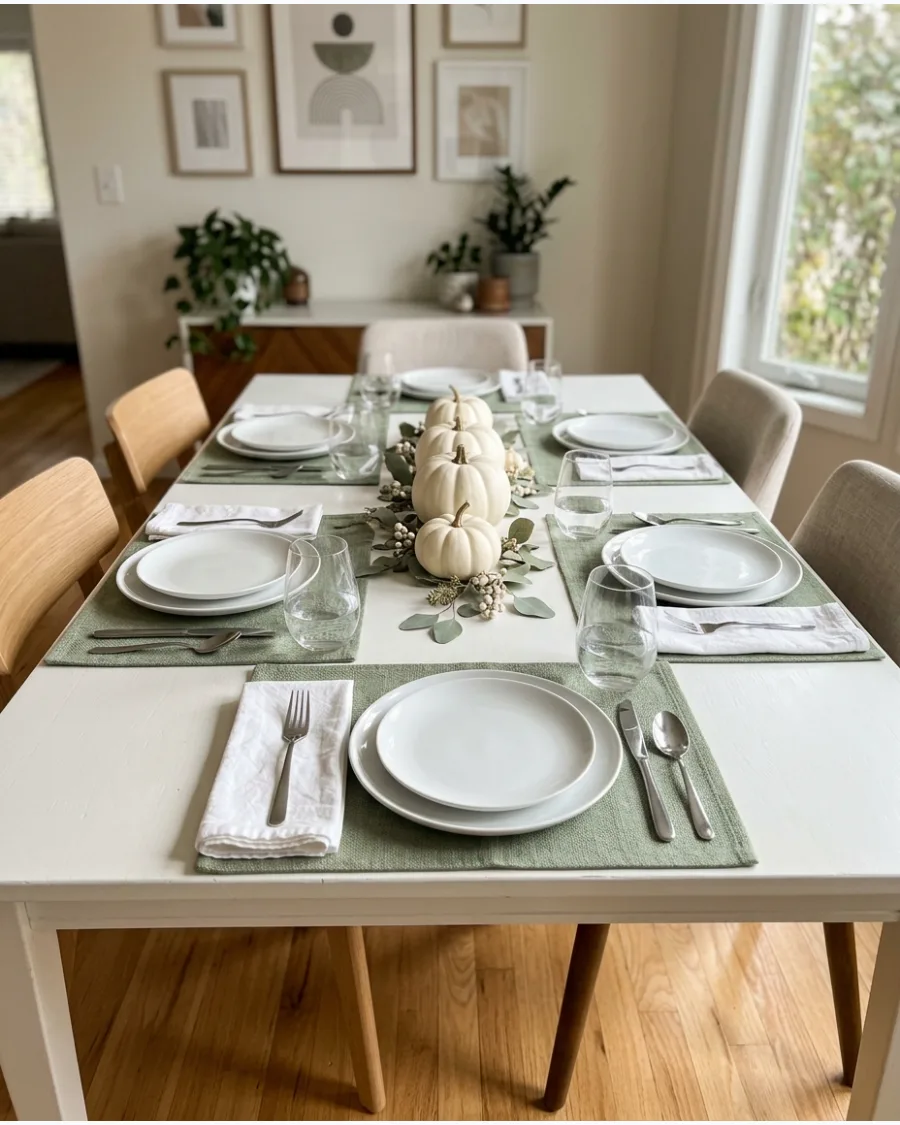 22. Sage Green and White Friendsgiving Tablescape