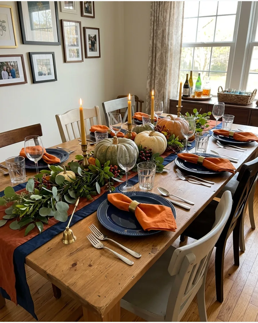 25. Blue and Orange Friendsgiving Tablescape