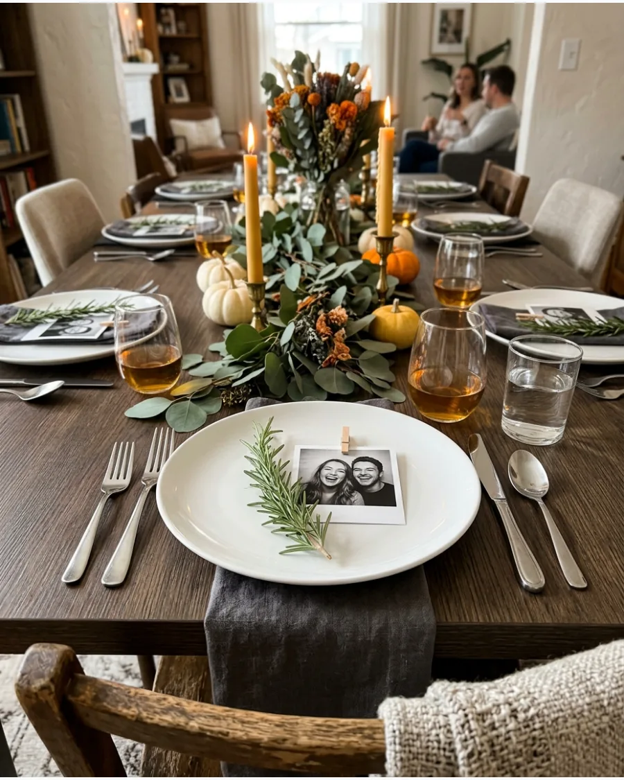 34. Photo Place Card Friendsgiving Table