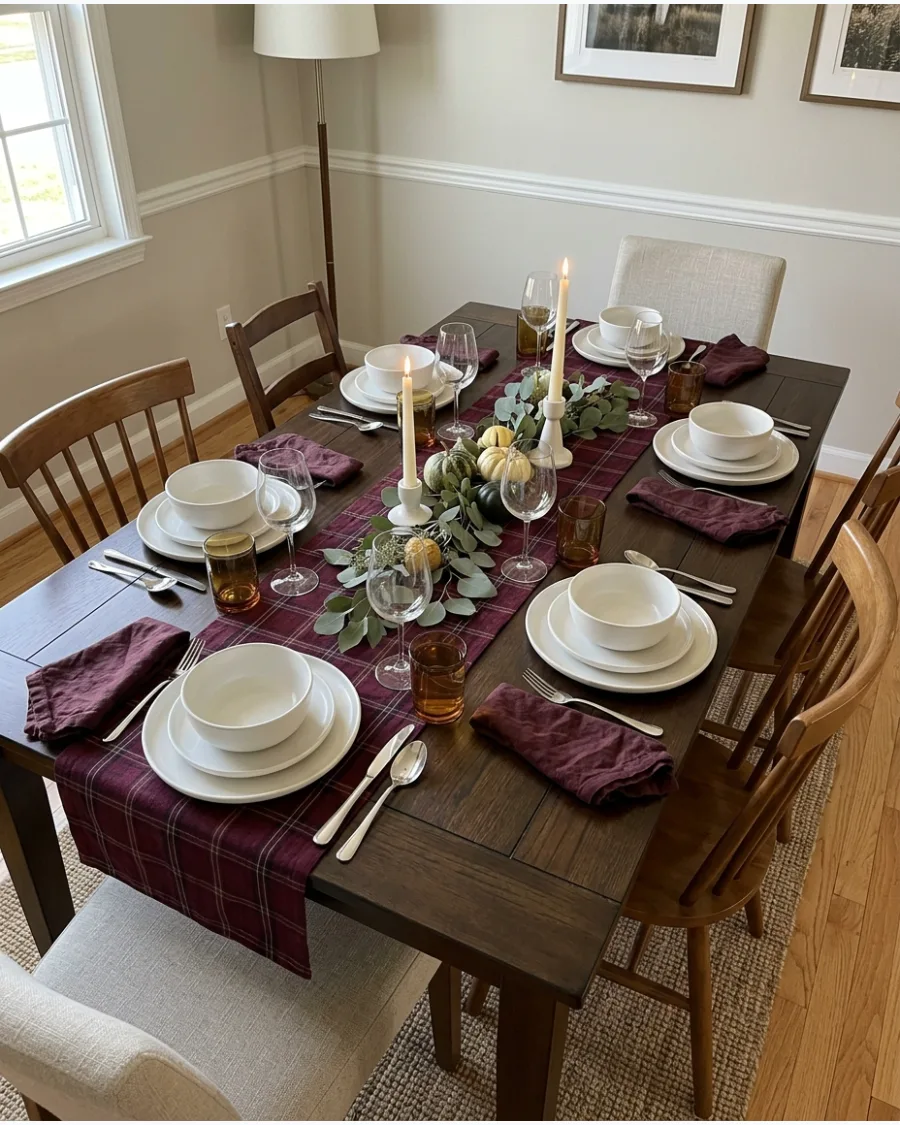 4. Cozy Plaid Friendsgiving Tablescape