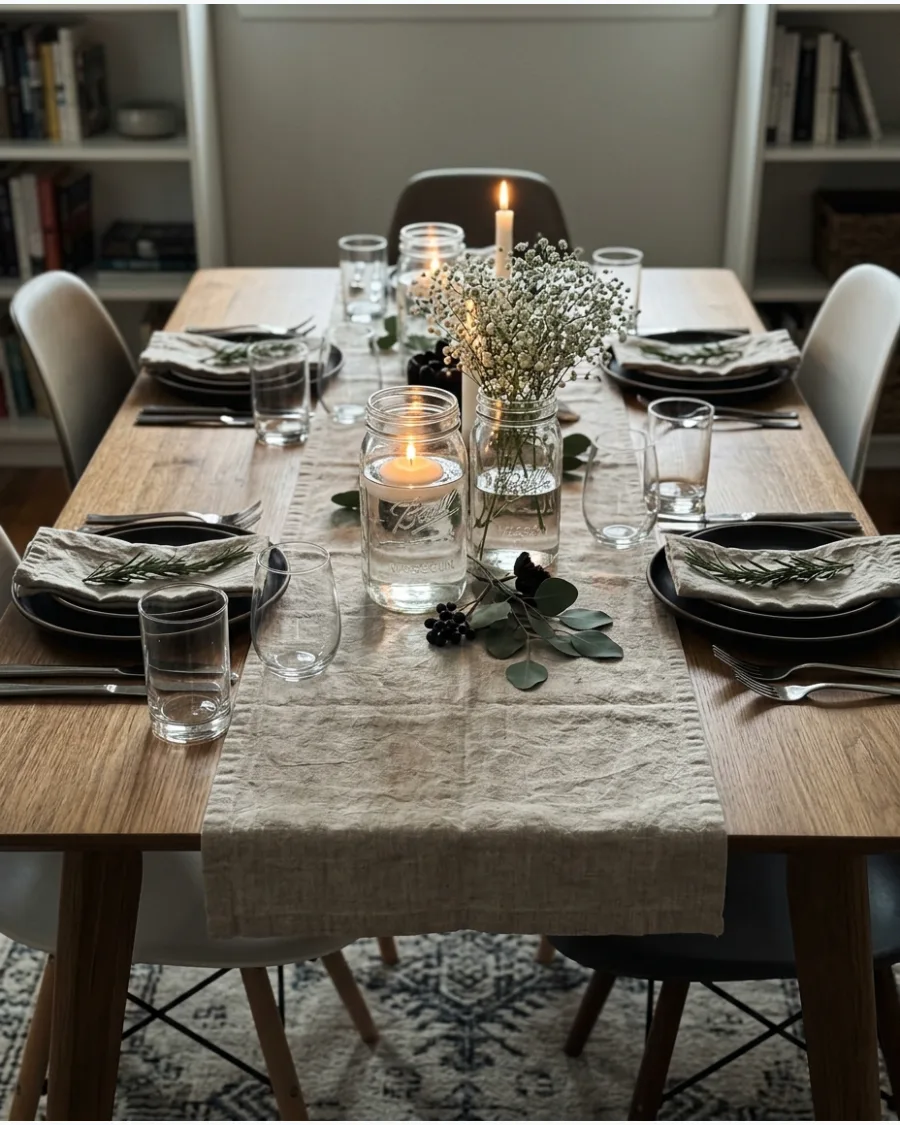 46. Mason Jar Friendsgiving Tablescape