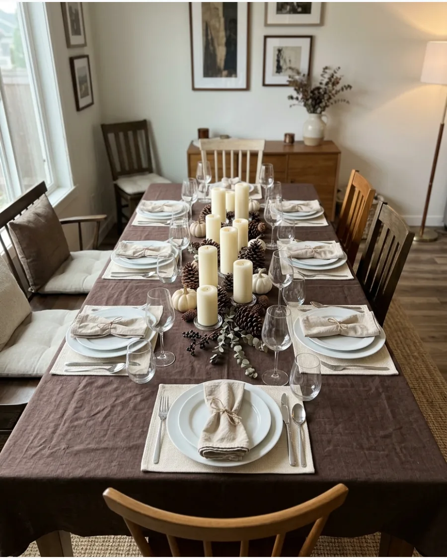 8. Cozy Brown and Cream Friendsgiving Table