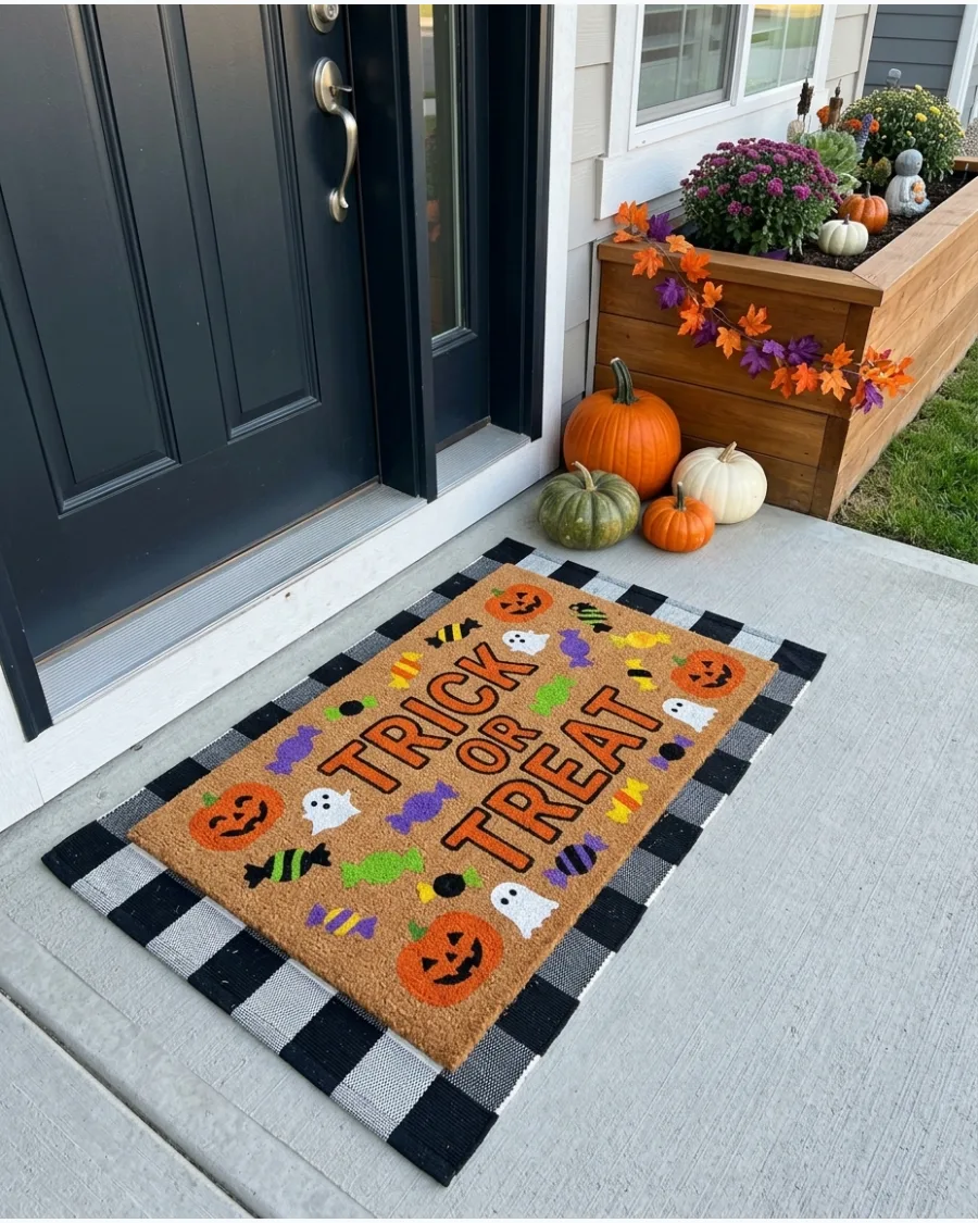 10. Cute Trick-or-Treat Doormat