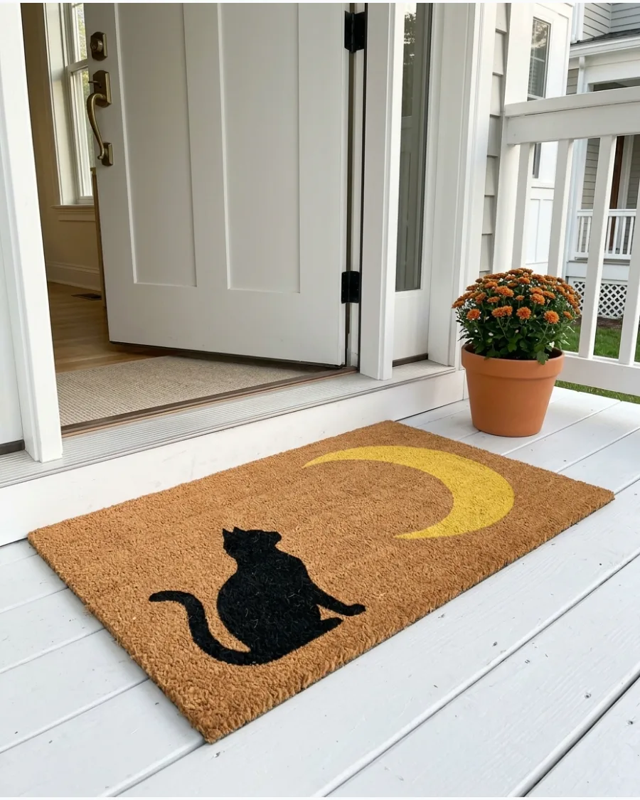 33. Black Cat and Moon Doormat