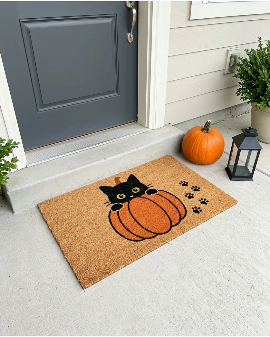 6. Cute Black Cat Doormat