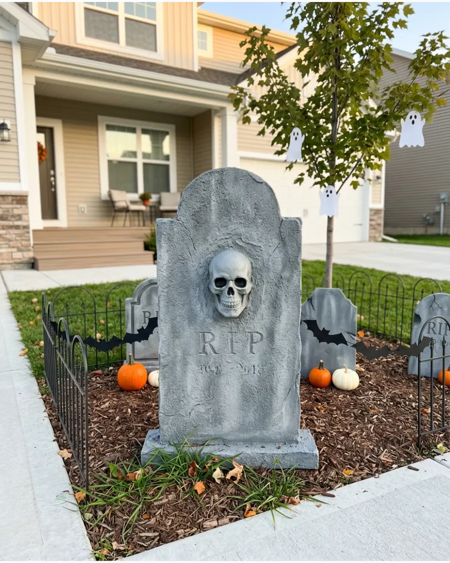 10. Skull Relief Headstone