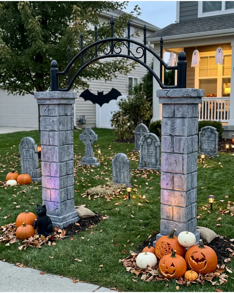 20. Weathered Gothic Cemetery Gate
