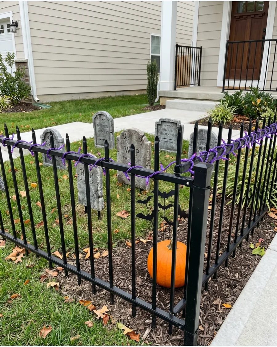 44. Purple Cemetery Fence Lights