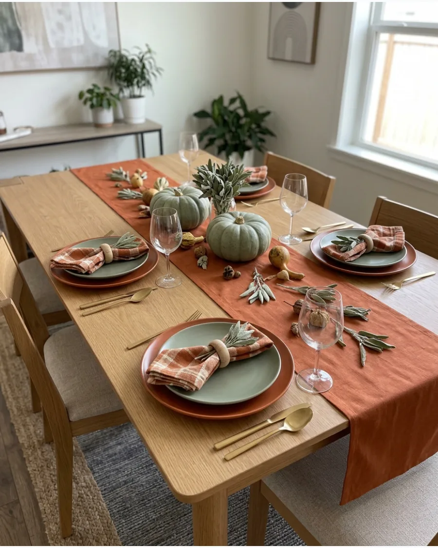12. Burnt Orange and Sage Thanksgiving Tablescape