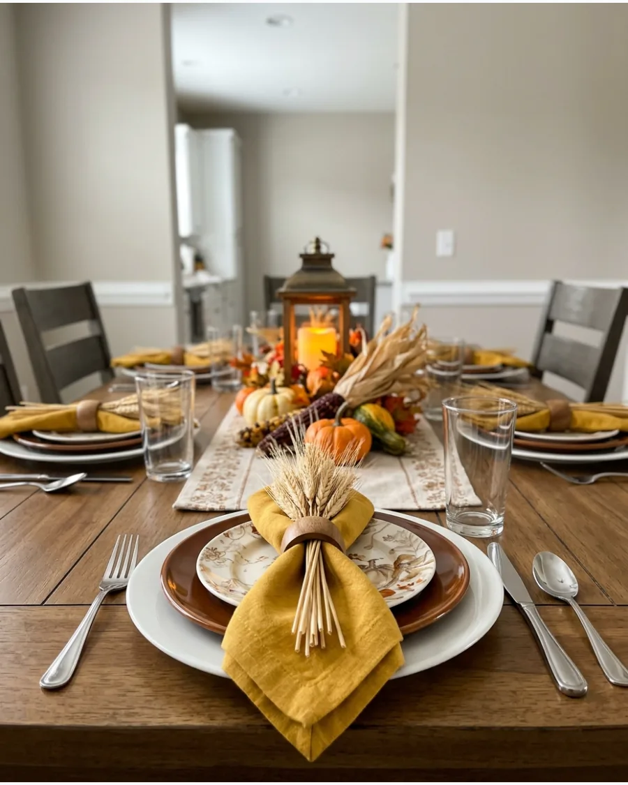 17. Mustard Yellow and Brown Thanksgiving Tablescape