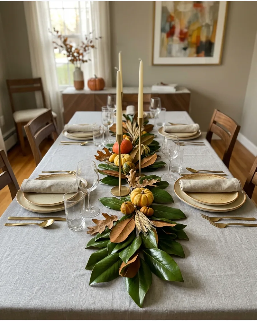 20. Magnolia Leaf Thanksgiving Tablescape