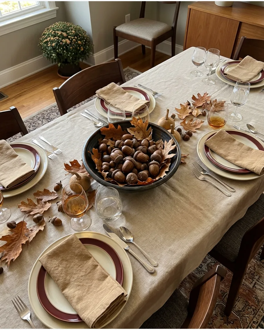 21. Oak Leaf and Acorn Thanksgiving Tablescape